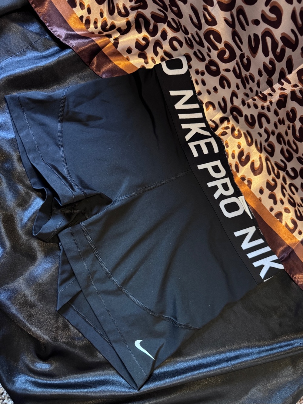 Nike Pro Black Athletic Shorts with White Logo Waistband